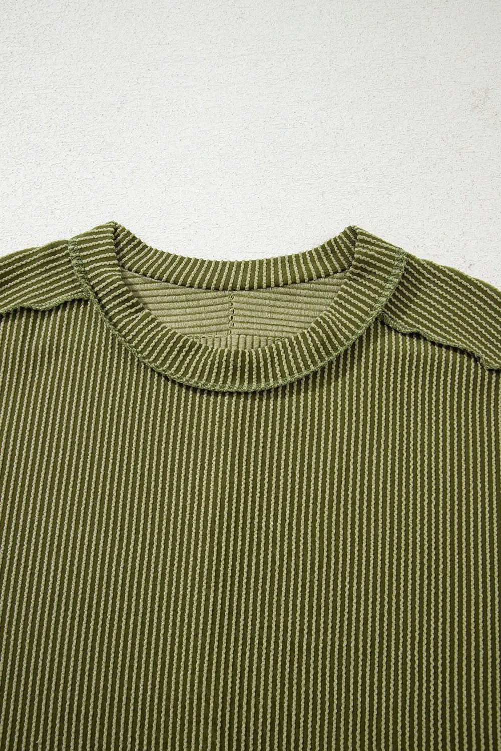 Jungle Green Textured Knit T Shirt with Exposed Stitching Love Salve